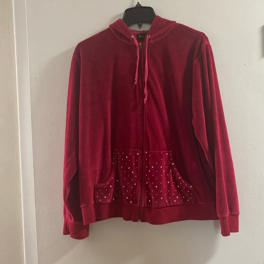 Ashley Stewart Red‎ Velvet Jacket with Studded Pockets